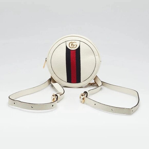 Gucci White Leather Ophidia Vintage Web Circle Backpack Bag - Picture 1 of 12